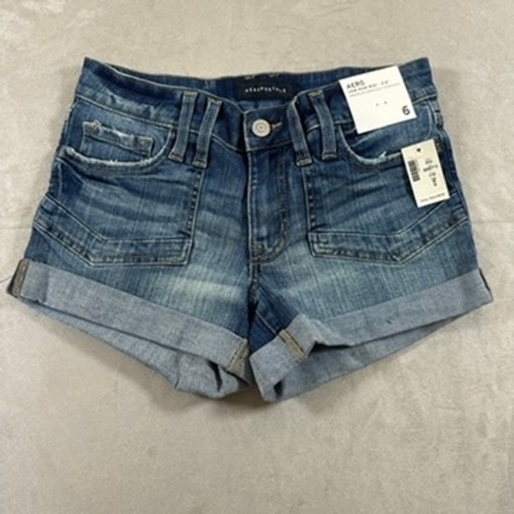 Aeropostale Denim Shorts Womens 6 Blue Low Rise Midi Premium Seriously Stretchy
